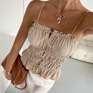 Siren Gaze Women Solid Color Spaghetti Strap Front Tie Casual Tank Top